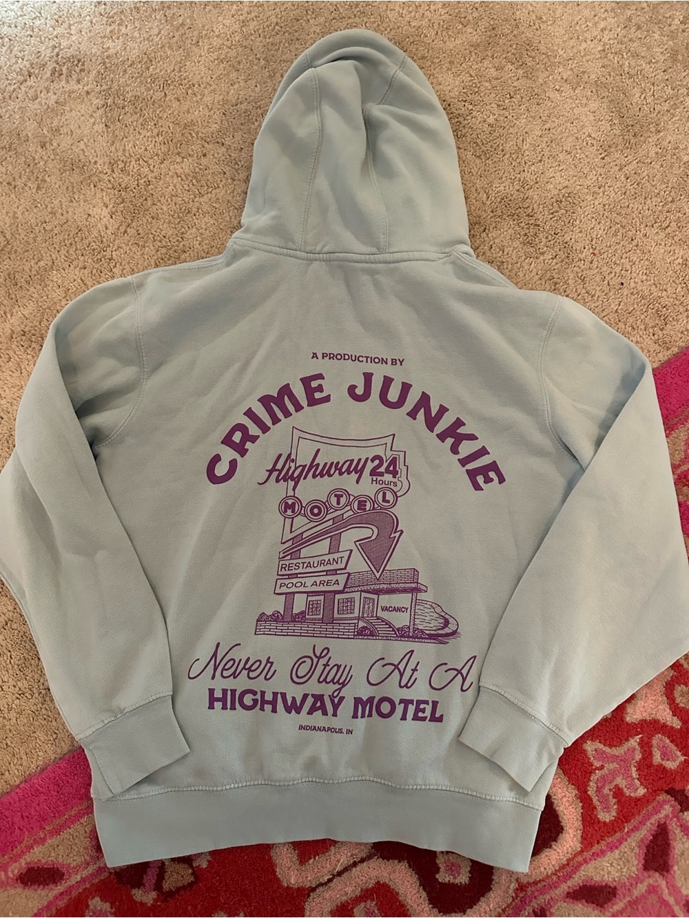 Crime junkie Light Blue Graphic Pullover Hoodie with Front Pocket